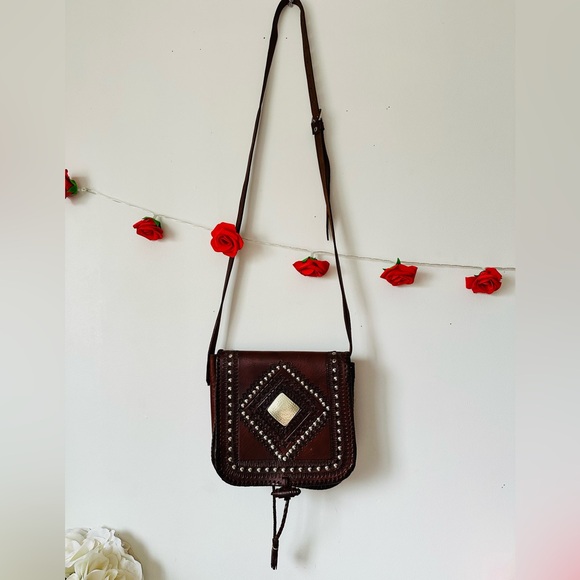 Vintage Boho Morocco Brown Leather Studded Hand Tooled Festival Crossbody Bag - Picture 9 of 9
